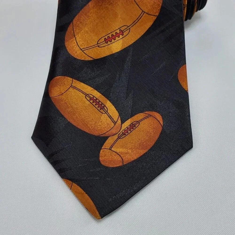 Renaissance Men's Football Tie Black With Footballs Sports Necktie